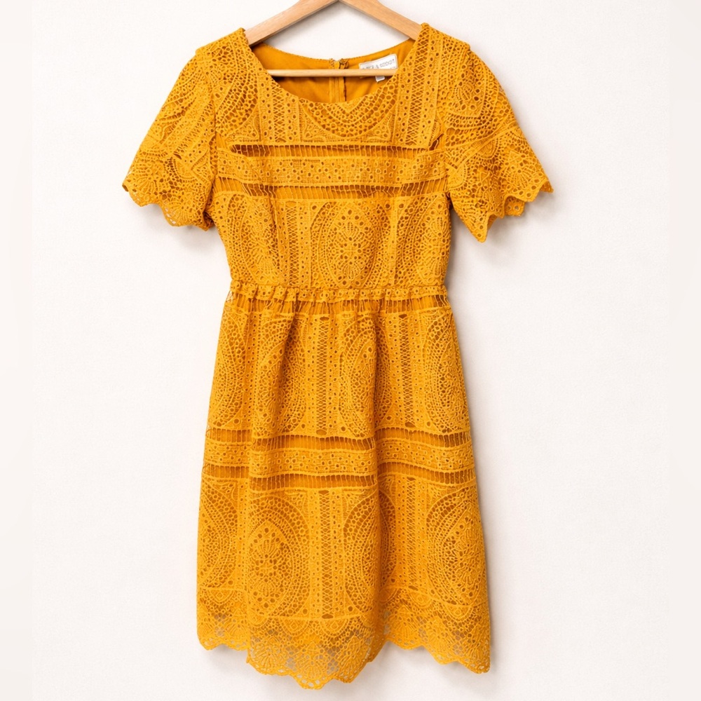 Piper and Scoot Yellow Eyelet Fit & Flare Dress
